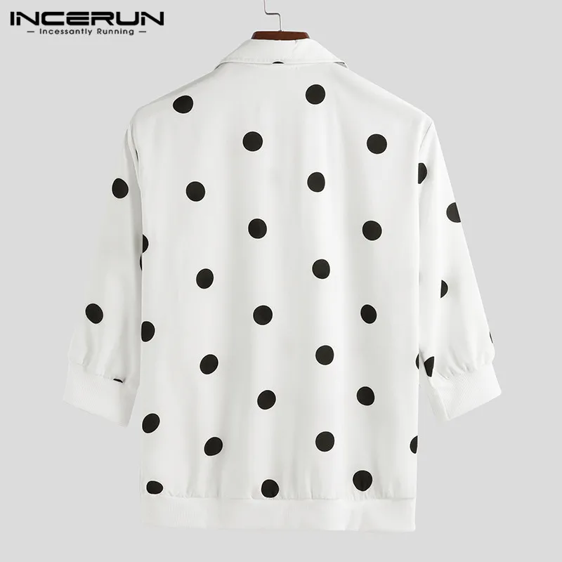 INCERUN Polka Dot Print Men Brand Shirt Lapel Neck Button Streetwear 3/4 Sleeve Camisa Stylish Business Casual Shirts Men