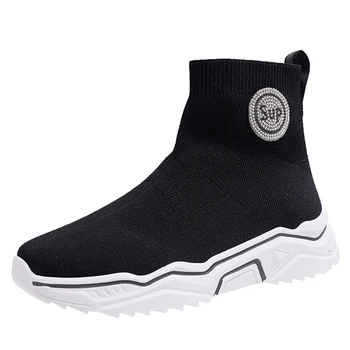 

2019 New High Top Casual Shoes Fashion Flats Womens Casual Platform Shoes Women Sock Walking Footwear zapatos mujer