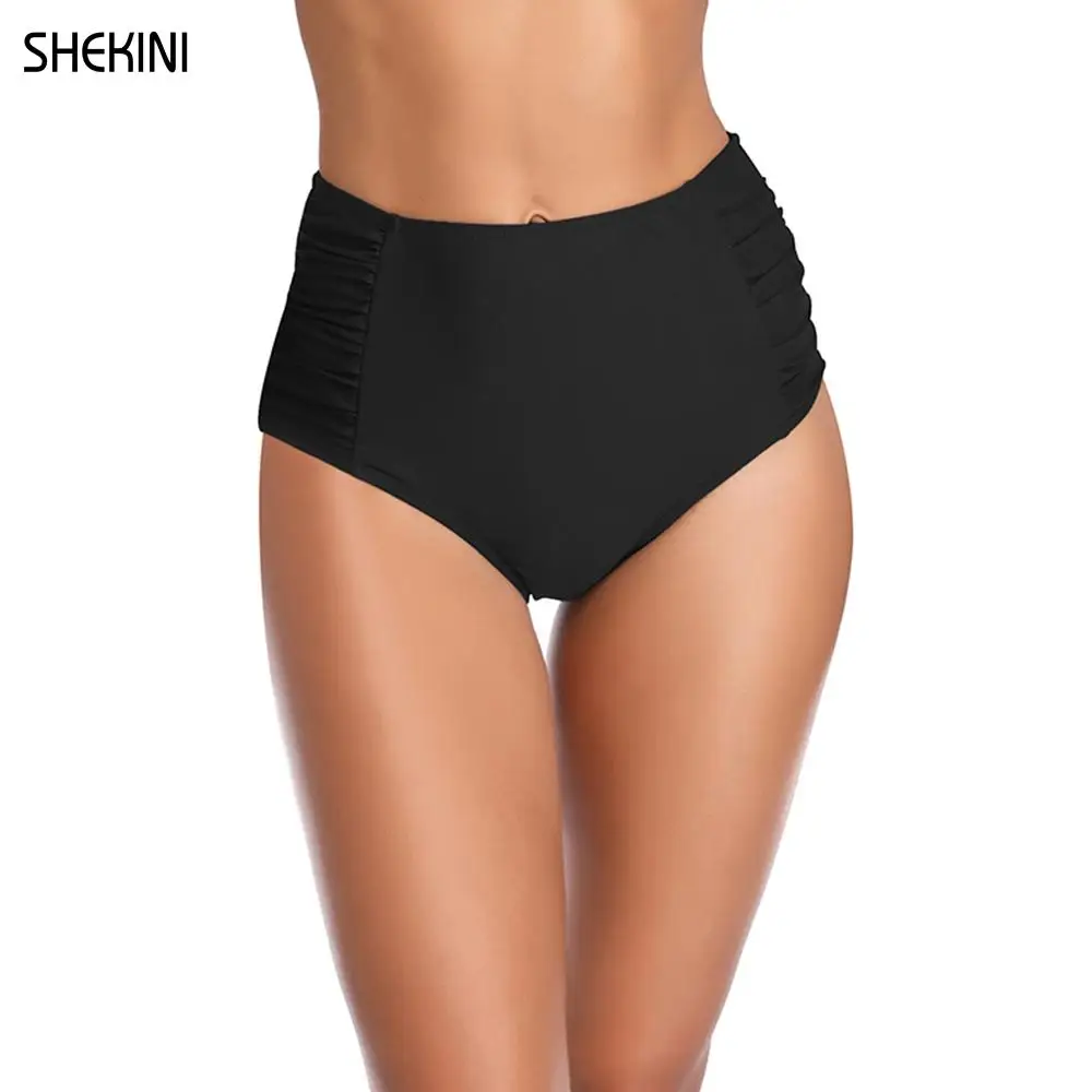 SHEKINI Women's Retro High Waisted Swim Bikini Bottom Ruched Side Swim Short Swimsuit Briefs Swimwear Panties Beachwear Tankini