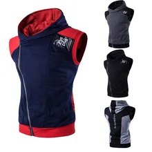Summer New Style Simple Men's Fashion Casual Oblique Zipper Hooded Fight Skin Printed Sports Waistcoat