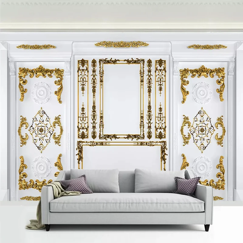 

Drop Shipping Custom Mural Wallpaper 3D European Style Golden Flower Pattern Art Wall Painting Background Papel De Parede