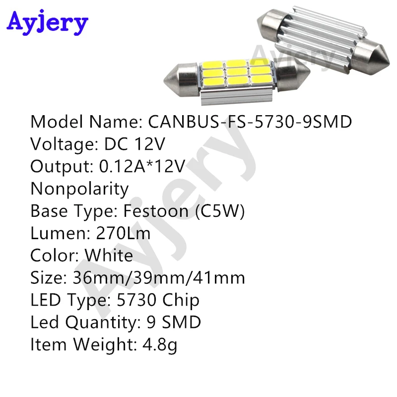 AYJERY 200 шт. Festoon C5W CANBUS 9 светодиодов 5630 5730 SMD Автомобильная купольная лампа для