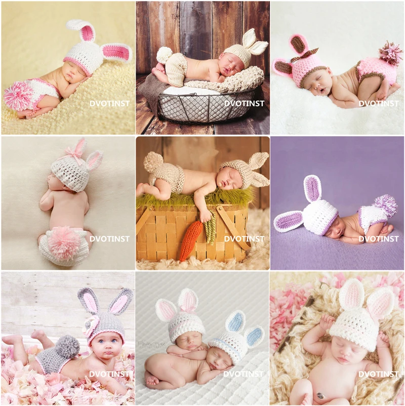 Dvotinst Newborn Props Soft Baby Boy Girls Costume Infant Knitted Rabbit Outfit Set Photography Accessories | Детская одежда и