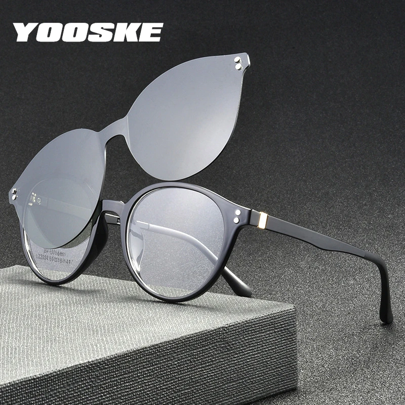 YOOSKE поляризационные солнцезащитные очки для мужчин и женщин магнетизм клип на очки TR90 круглые оптические очки ретро очки