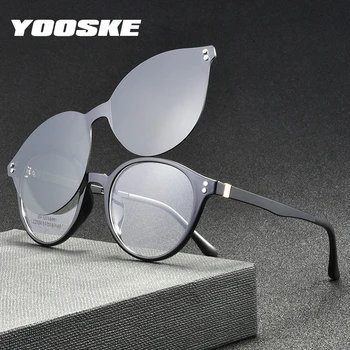 

YOOSKE Polarized Sunglasses Men Women Magnetism Clip on Glasses TR90 Round Optical Eyeglasses Retro Eyewear