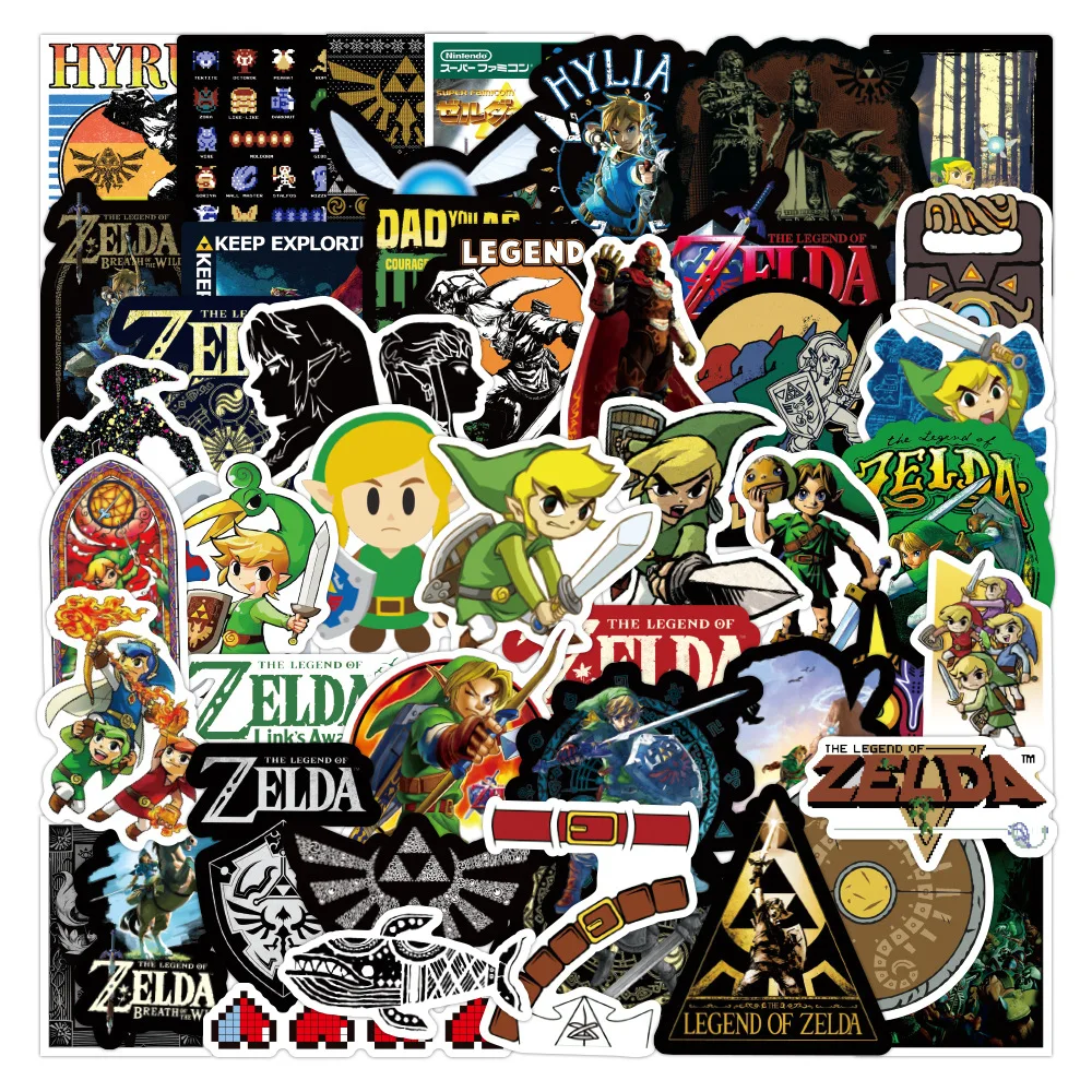 

50 Pcs Japanese Game The Legend of Zelda Cartoon Waterproof Stickers for Laptop Notebook Scooter Luggage Car DIY Decal Kids Toy