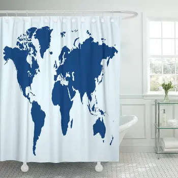 

Blue Global World Map Continent Earth Abstract Africa Shower Curtain Polyester 72 x 72 Inches Set with Hooks