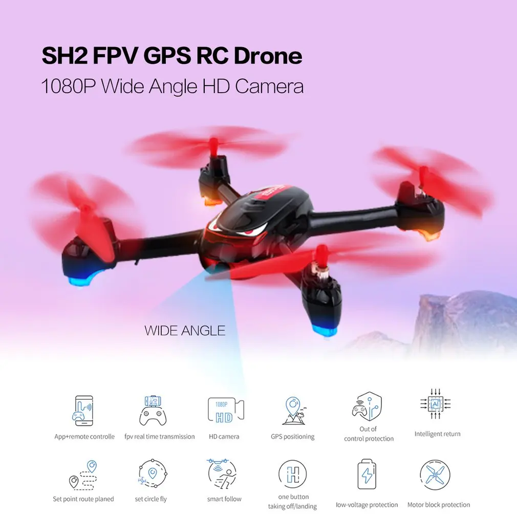 SH2 FPV Smart Selfie RC Дрон Квадрокоптер БПЛА с gps позиционирование Следуйте широкий угол 1080P HD камера объемного звучания
