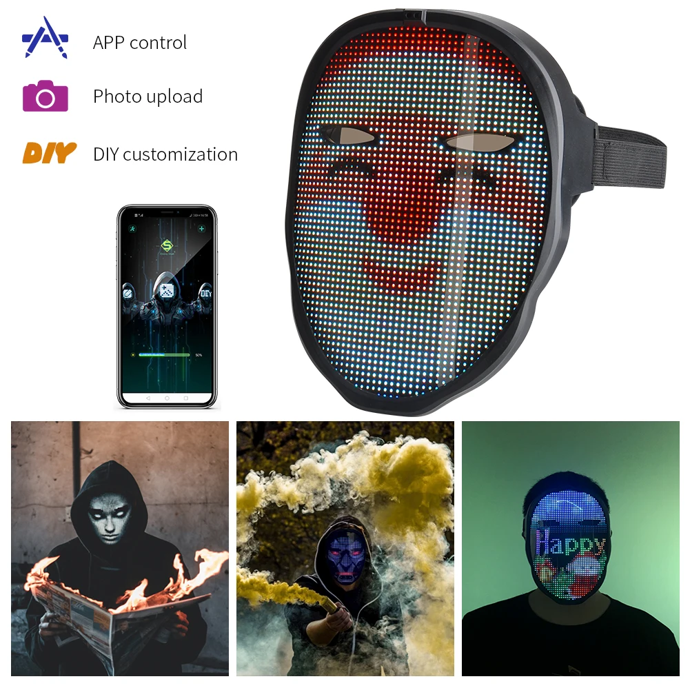 New Arrival Full-Color LED Face-Changing Glowing Mask APP Control DIY Shining For DJ Party Decoration Navidad christmas | Дом и сад