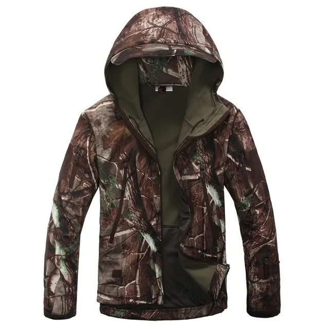 Скрытень Акула кожа софтшелл V5 Военная тактическая куртка для мужчин водонепроницаемый пальто камуфляж с капюшоном армейская камуфляжная одежда - Цвет: Leaves