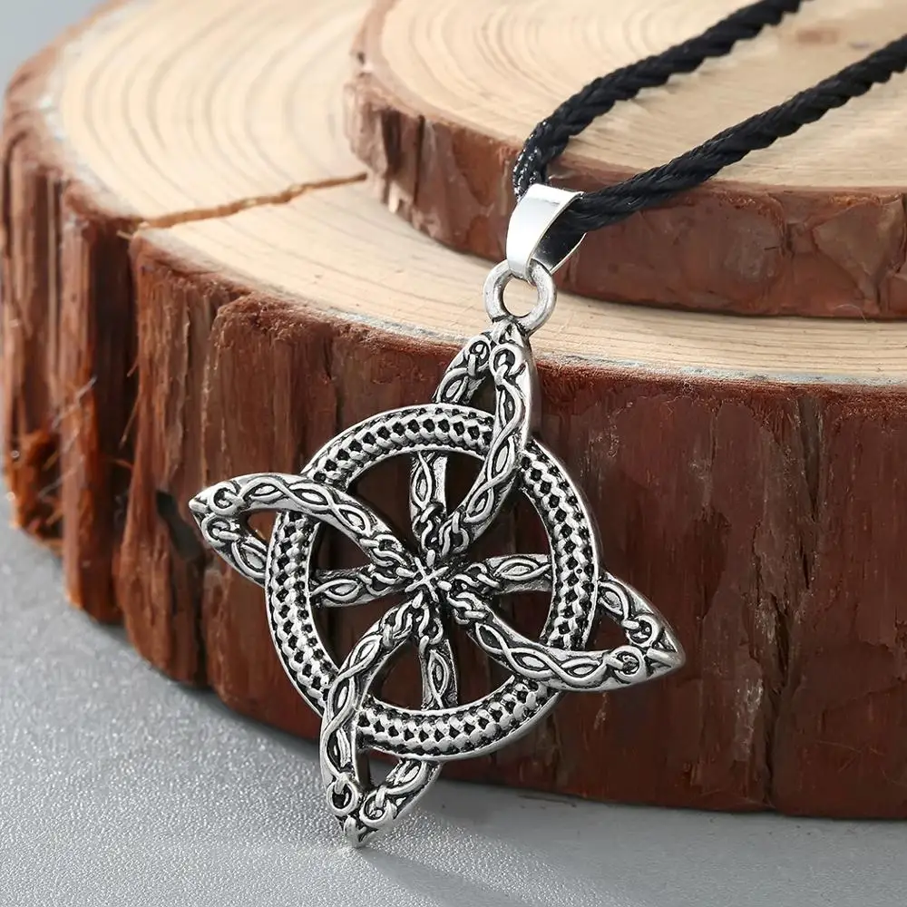 

QIAMNI Viking Overcoming Grass Slavic Fern Flower Necklace Pendant Men Love Knot Cross Amulet Jewelry Protect Against Illness