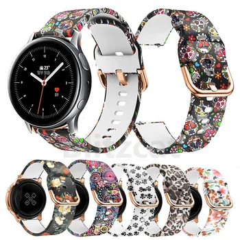 

20mm Silicone band for Samsung Galaxy Active 2 44mm 40mm Watch Band Flower Printing For Active 2 Replacement Bracelet Strap