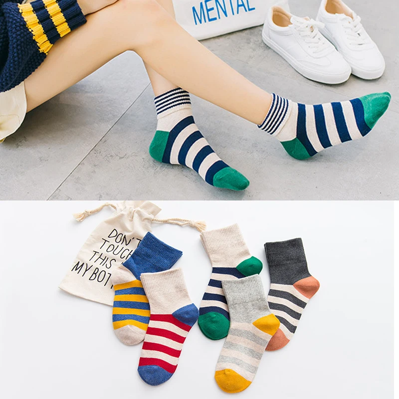 

Funny Cute High School Girls Cotton Striped Socks Colorful Women Colorful Design Retro Short Socks 2020 Elastic BreathableSox
