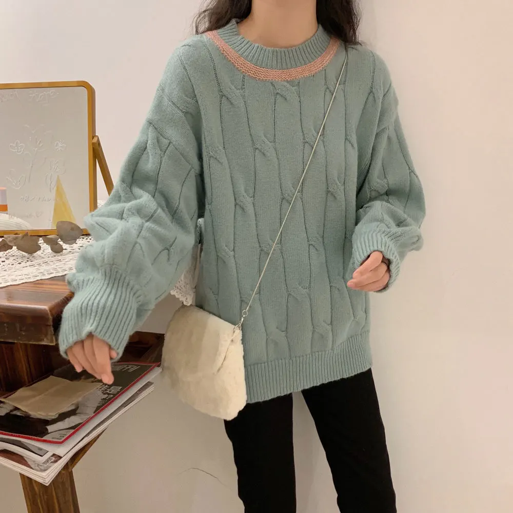 

Photo Shoot CHIC Dehaired Angora Lantern Sleeve Linen Flower Color Sweater Sweater Women's