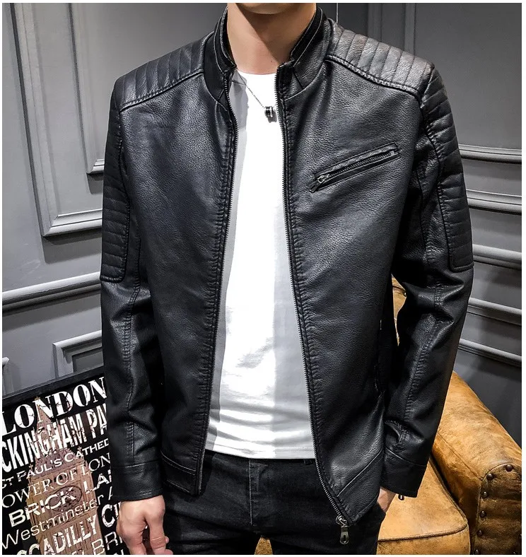 Модный бренд High Street искусственная кожа для мужчик куртка Байкер Slim Fit замшевые куртки для мужчин Твердые молнии ПУ Топы пальто DS50869