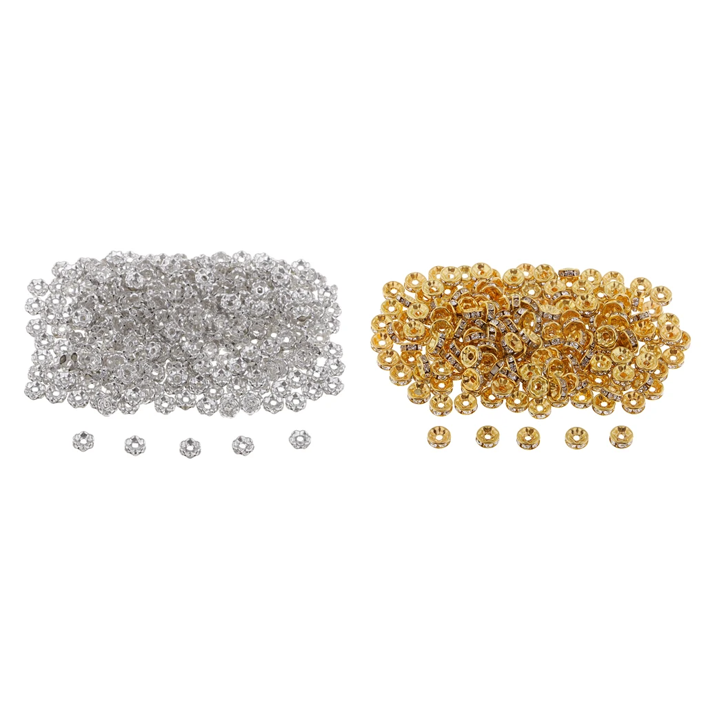 500Pcs Gold/Silver Crystal Rondelle Spacer Bead 6mm 8mm Beads for jewelery Making Bracelets DIY