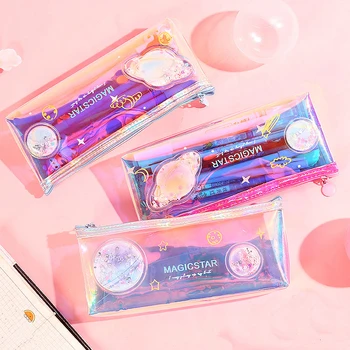 

Cute Pink Universe Cat Claw Laser Pencil Bags School Case For Girls Kids Boys Fashion Creative Makeup Bag PVC Beauty Case Pouch