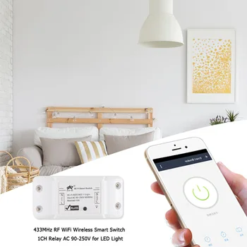 

AC 90-250V 1 Channel 433MHz RF + WiFi Smart Remote Control Switch for LED Light Multi-functional Home Care Supplies