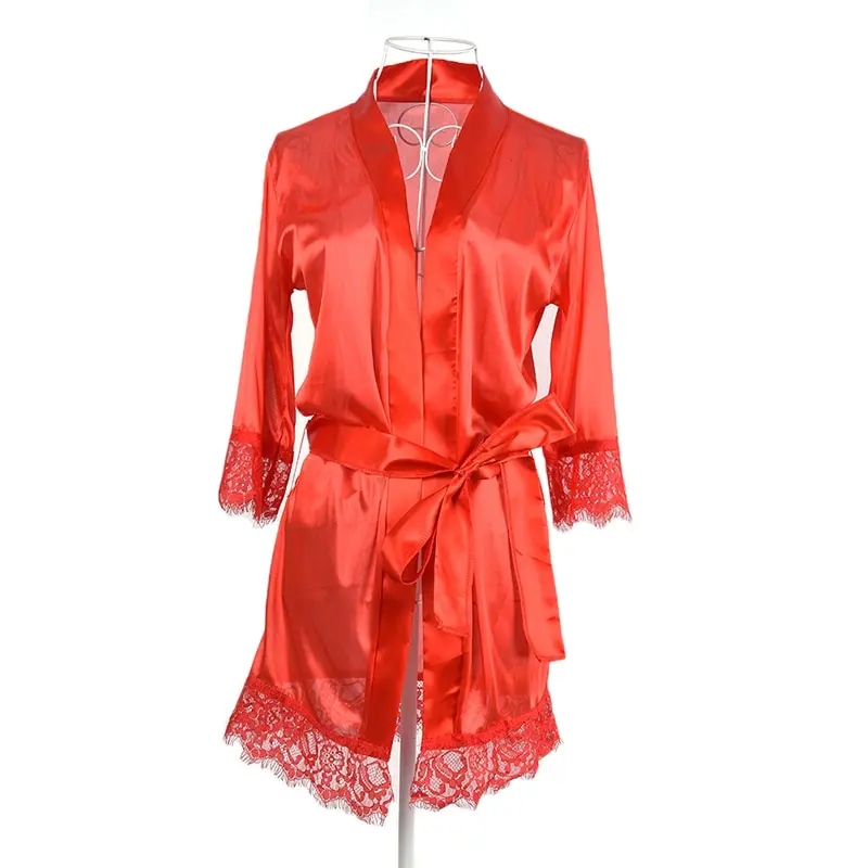 1PCS S-XL Women Short Satin Bride Robe Sexy Wedding Dressing Gown Lace Silk Kimono Bathrobe Summer Bridesmaid Nightwear crochet bikini cover up