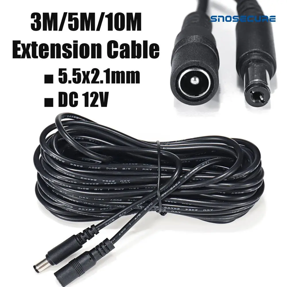 SNOSECURE 12V DC Power Cord 5.5*2.1mm Male Female Power Adapter Extension Cable 3m 5m 10m CCTV Extend Wire For Home Appliance