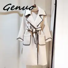 Genuo Новинка осень и зима Новая повседневная модная женская Куртка Свободная плюс одноцветная волнистая сторона с шерстью пальто