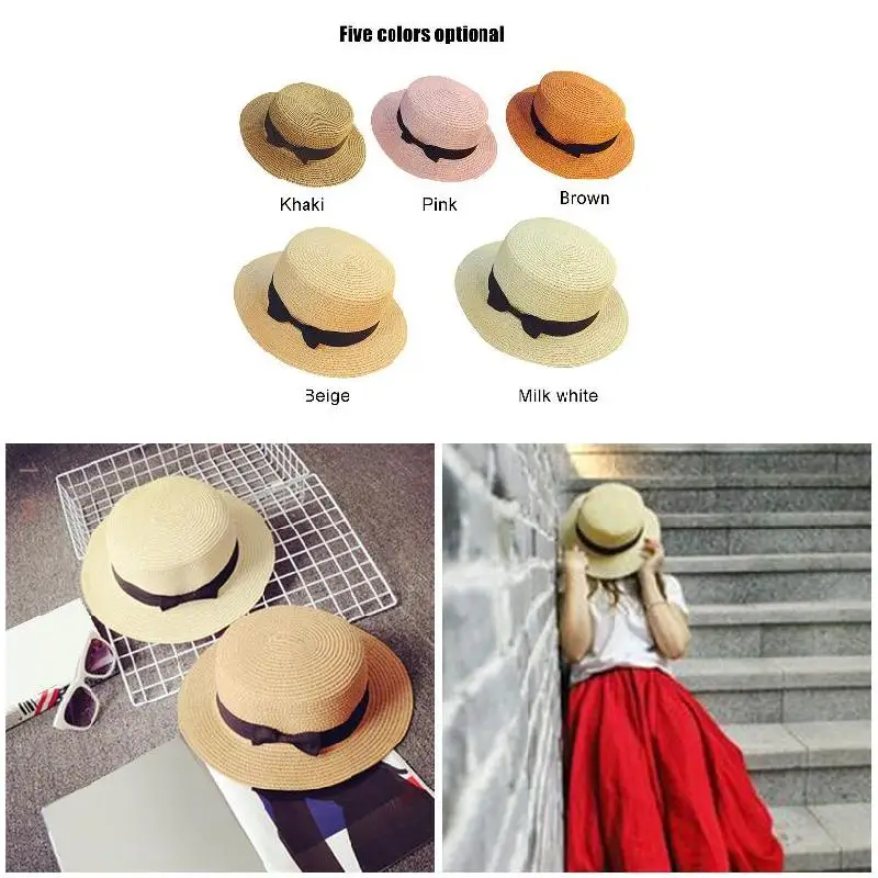 

NEW Straw Sunhat Women Summer Beach Wide Brim Bow Sunscreen Outdoor Travel Hat Cap