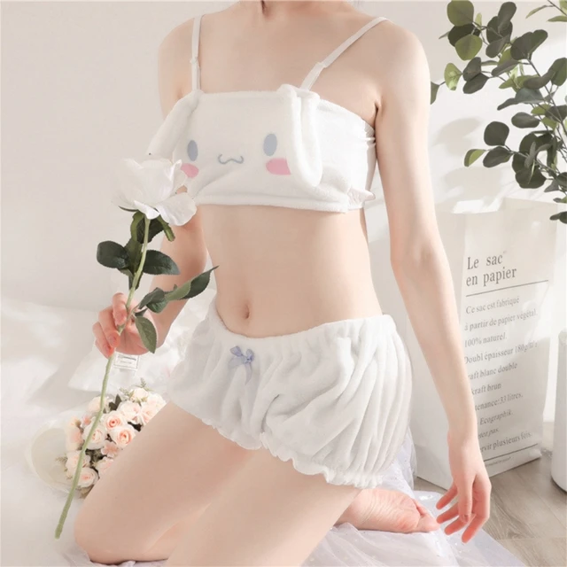 Pijama feminino Kawaii Anime, lindo conjunto de blusa de pelúcia e shorts  roupa de dormir linda Loli, Coelho branco B, G : : Moda