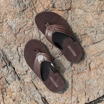 

Outside Summer Flat Leather Men Flip Flops Mens Slippers Outdoor Chanclas Hombre Slipper Flip Flop Beach Shoes Japonki Big Size