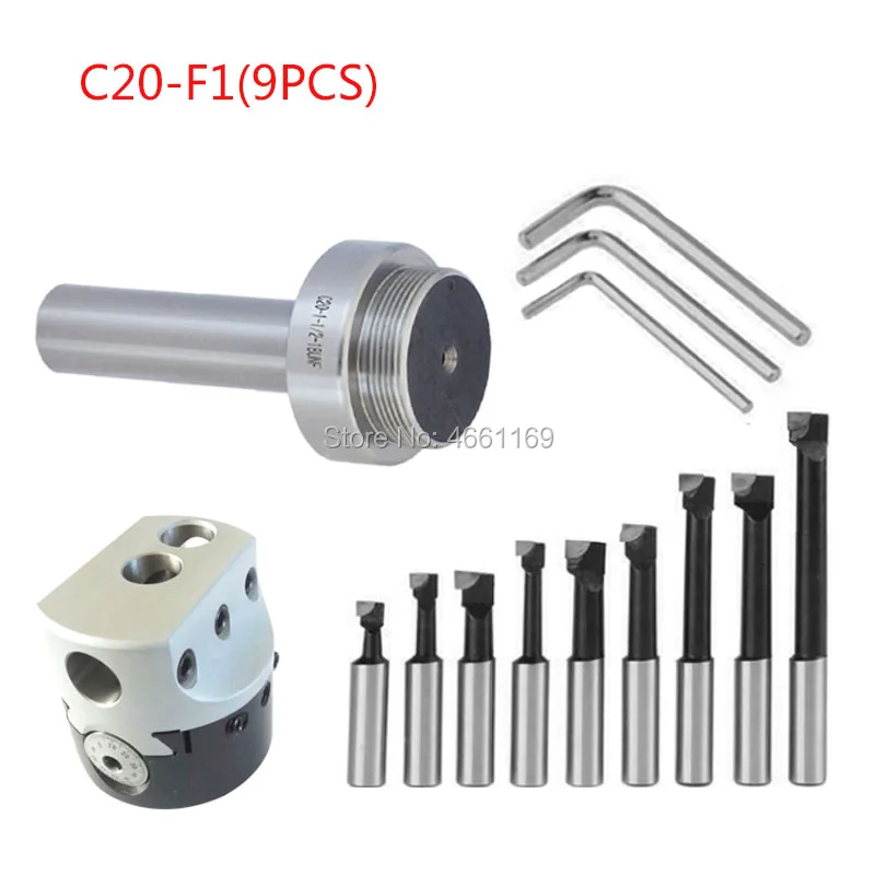 

C20 straight shank, C20-F1-12 50mm hoe, 1 PCS C20 20mm shank + 9 PCS 12mm boring bar, hoe group