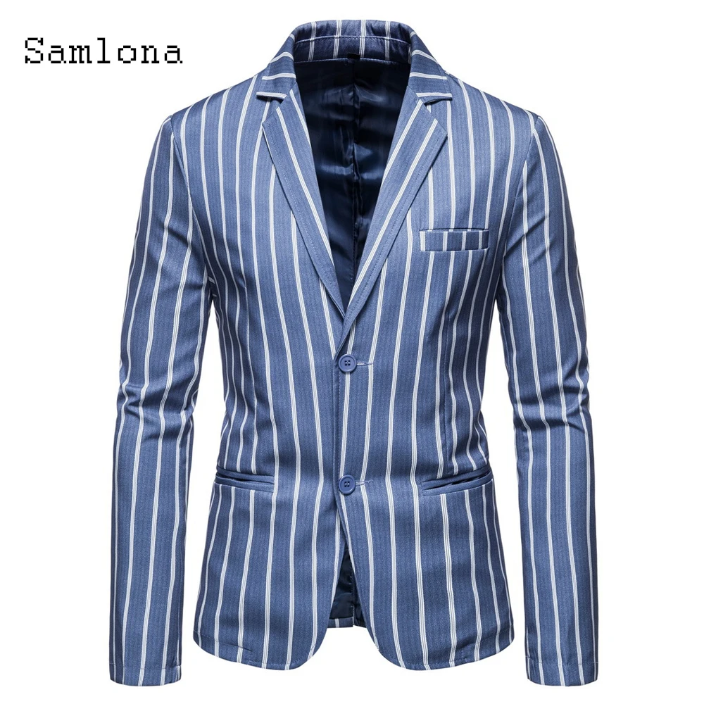 Buena Compra Vinatge-Chaqueta retro con cuello de solapa para hombre, blazer informal, almazuela de rayas, Otoño, negocios, 2020 7WJoR3q5O9a