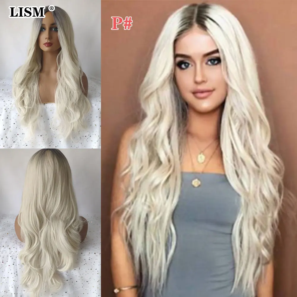 Ladies Blonde Synthetic Long Wavy Wig Grey Braided Wigs Cosplay Party Medium Length Perruque Synthetique Femme Peluca Fantasia