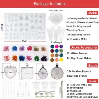 

107pcs Silicone Resin Jewelry Casting Mold DIY Pendant Tools Set for Beginners