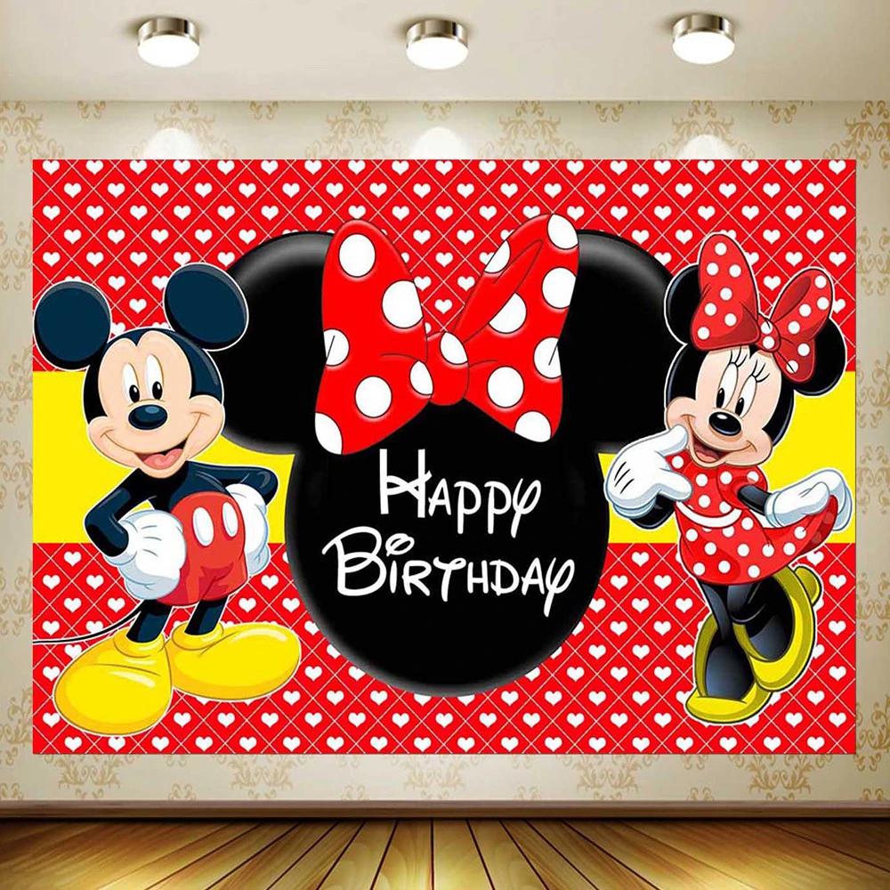 Disney Fondo de vinilo de Mickey y Minnie Mouse para fiesta, telón de fondo  para fotografía, decoración para niños y niñas, suministros de feliz  cumpleaños|Decoraciones DIY de fiestas| - AliExpress