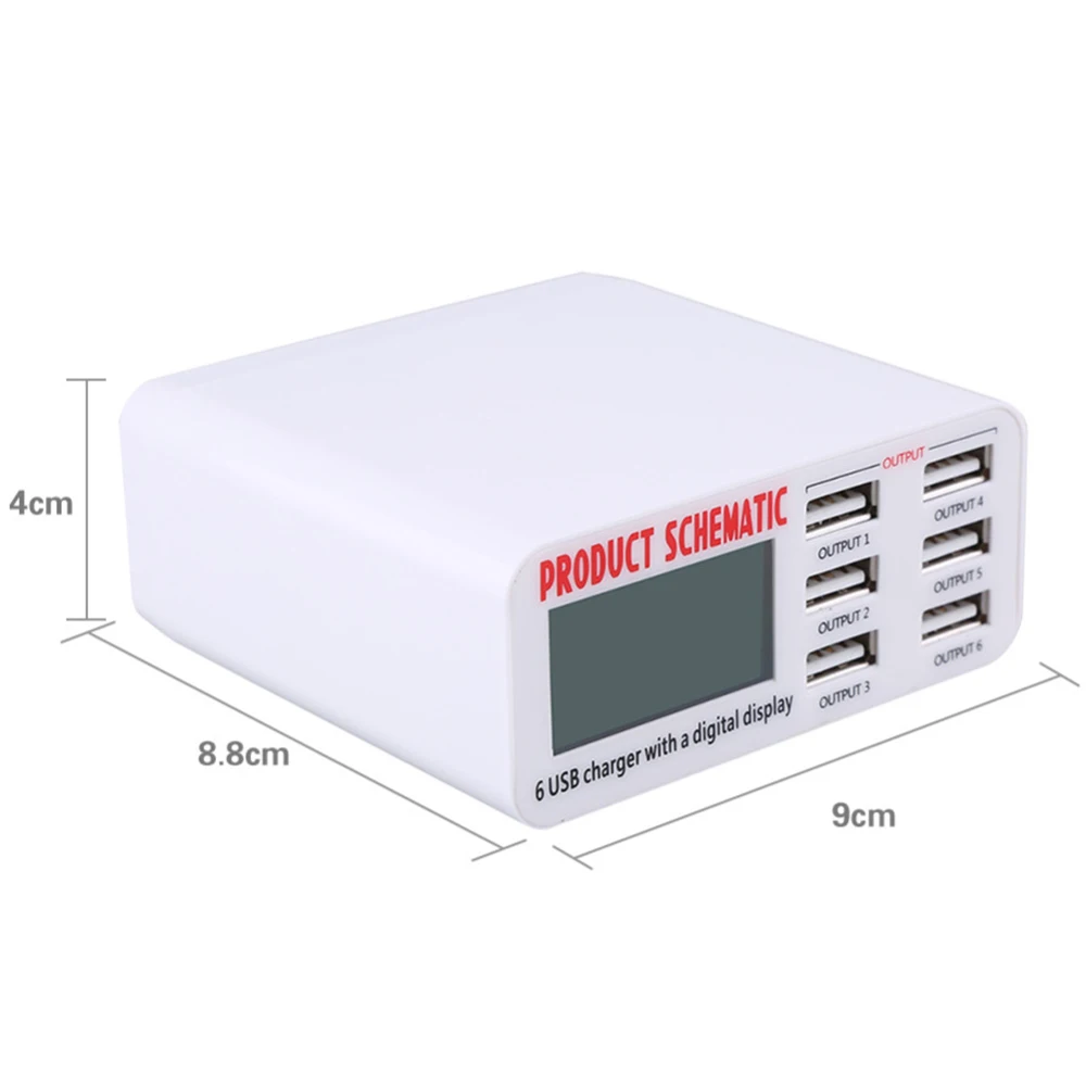 USB концентратор с 6 портами и светодиодным дисплеем 30 Вт 5 В/6 А|Зарядные