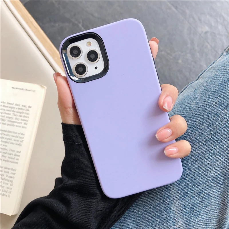 Luxury Full Cover Solid color Phone Case For iPhone 11 Pro X XR XS Max 6 6s 7 8 Plus TPU+ Hard PC Protective Case