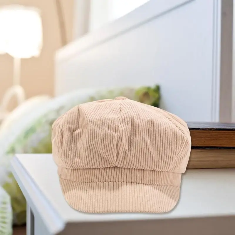 Korean Corduroy Octagonal Hats Autumn Winter Women Solid Retro Painter Caps