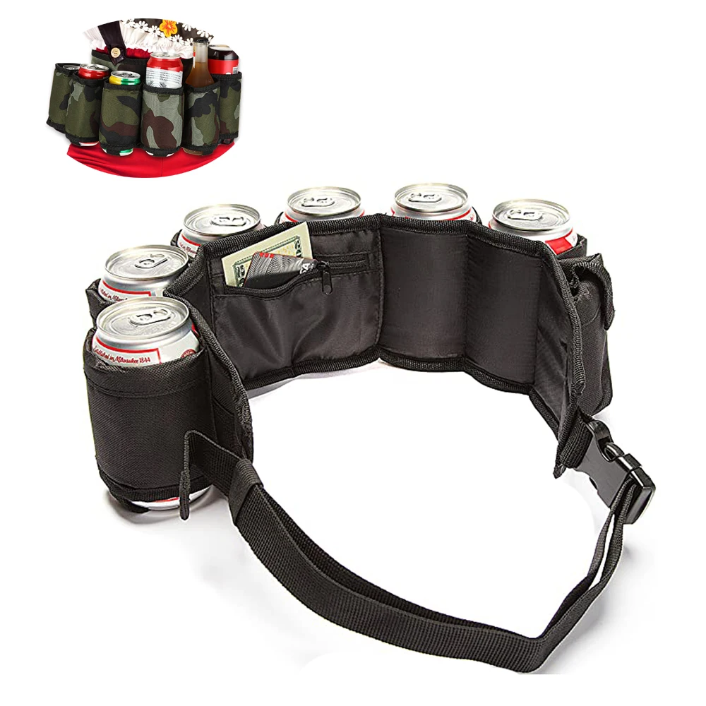 

Beer Belt Tough Insulated Holder for 6 Cold Beers Adjustable Waist Strap with Buckle Hidden Zipper Pocket From Fun Party