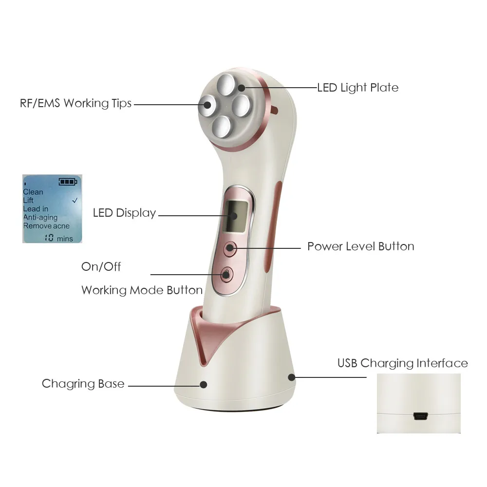  Effective RF Beauty Machine Face Lifting Led Light Therapy Anti Aging EMS Face Neck Massage Blue Li - 32997799658