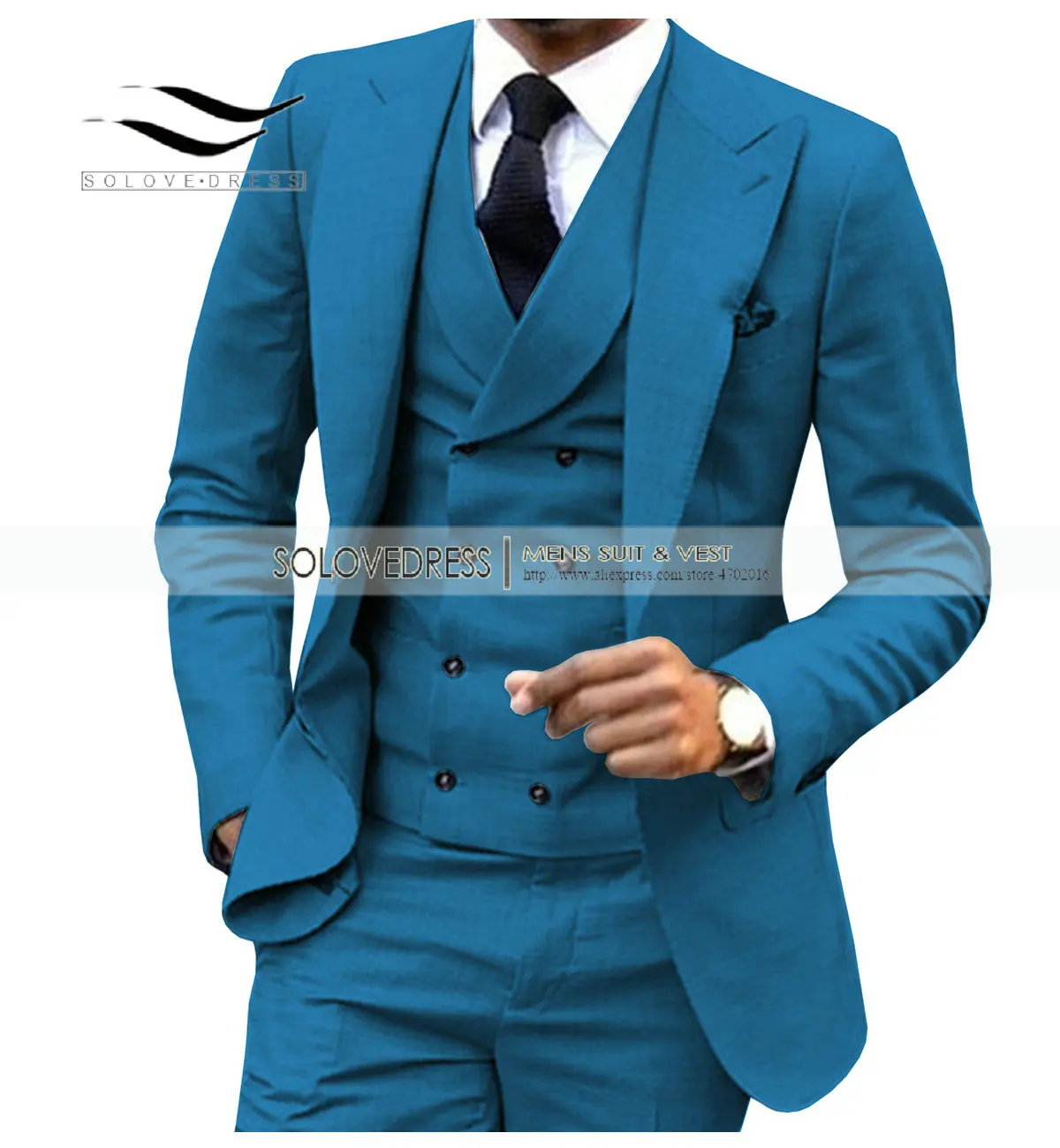 Aqua Blue Мужской костюм из 3 предметов бордовый двубортный жилет формальный деловой приталенный смокинг для свадьбы блейзер+ жилет+ брюки - Цвет: Aqua Blue