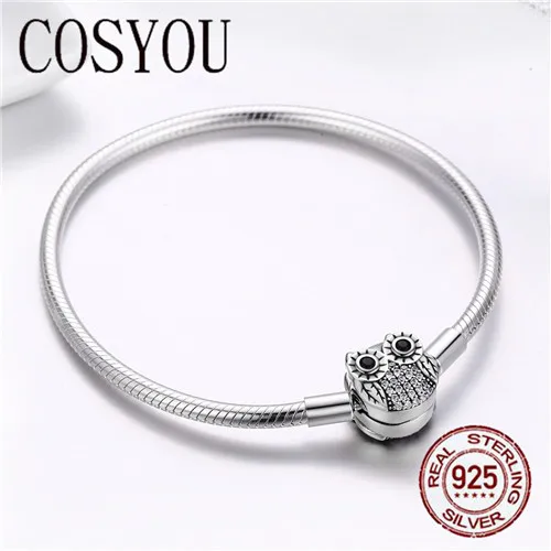 Goedkoop COSYOU Authentieke 100% 925 Sterling Zilver Schattige Dieren Uil Sluiting Vrouwen Snake Chain Armband Sterling Zilveren Sieraden S925 SCB067