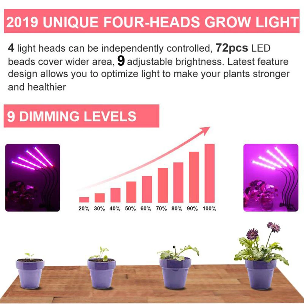  4 Heads LED Grow Light Full Spectrum Phyto Lamp USB Clip-on Grow Lamp for Plants Indoor Seedlings F - 4000360479379