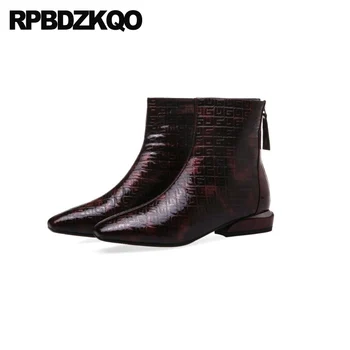 

high quality ankle black shoes fur chunky square toe 2019 block short wine red custom brand women winter boots genuine leather