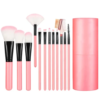 

12Pcs Makeup Brushes Set Make Up Fan Foundation Powder Eyeshadow Face Brush With Brush Case Cup Holder Pink