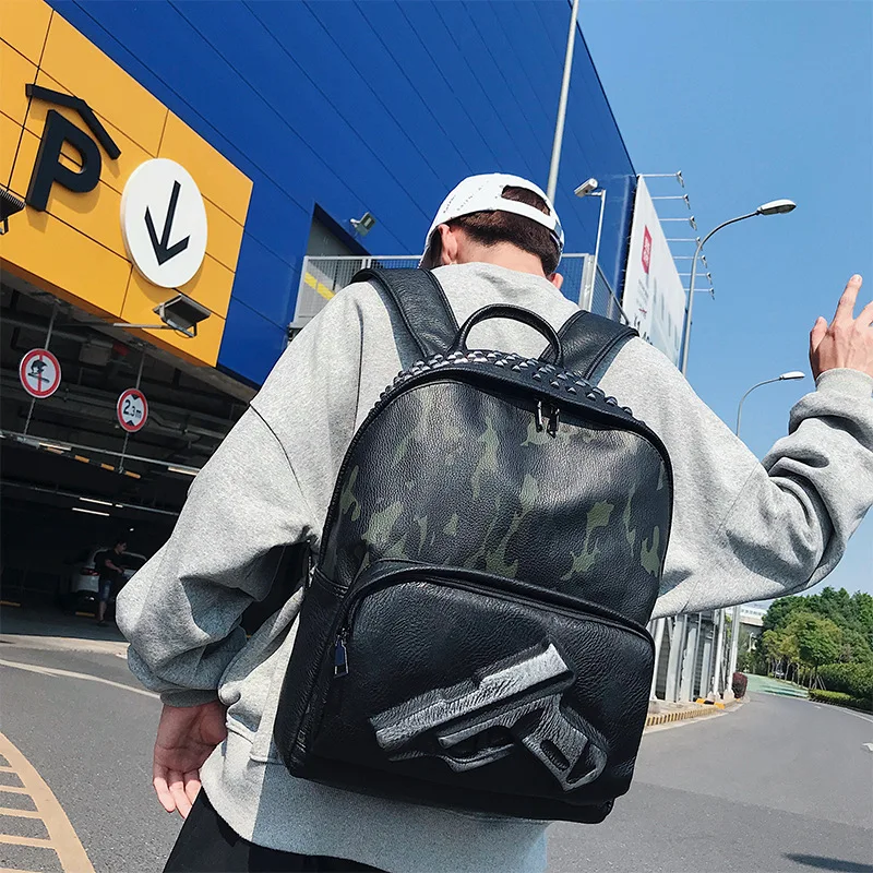 

Personality three-dimensional pattern double shoulder bag rivet leather double shoulder backpack fan color student bag backpack