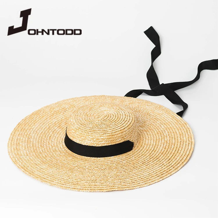 

New summer sunscreen beach hat elegant and natural 18cm big straw hat wide brim Kentucky Derby ladies hat ribbon girl cap Bow