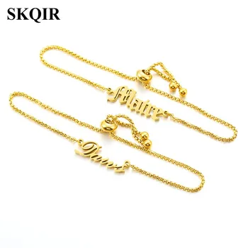 

Personalized Pearl Chain Custome Name Bracelet For Women Girls Stainless Steel Arabic Letter Bangle Adjustable Bracelets Gift