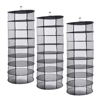 

3pcs 8Tier Shelf Hydroponic Hanging Growing Herb Dry Rack Drying Net 60cm Black