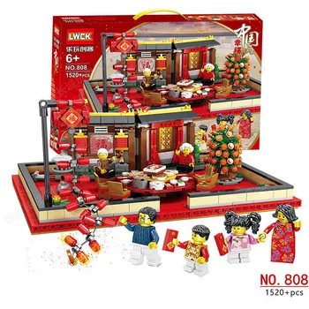 

2020 City Creator Chinese New Year's Eve Dinner Temple Fair Collectible Books Building Blocks Bricks Lepining Kids Toys