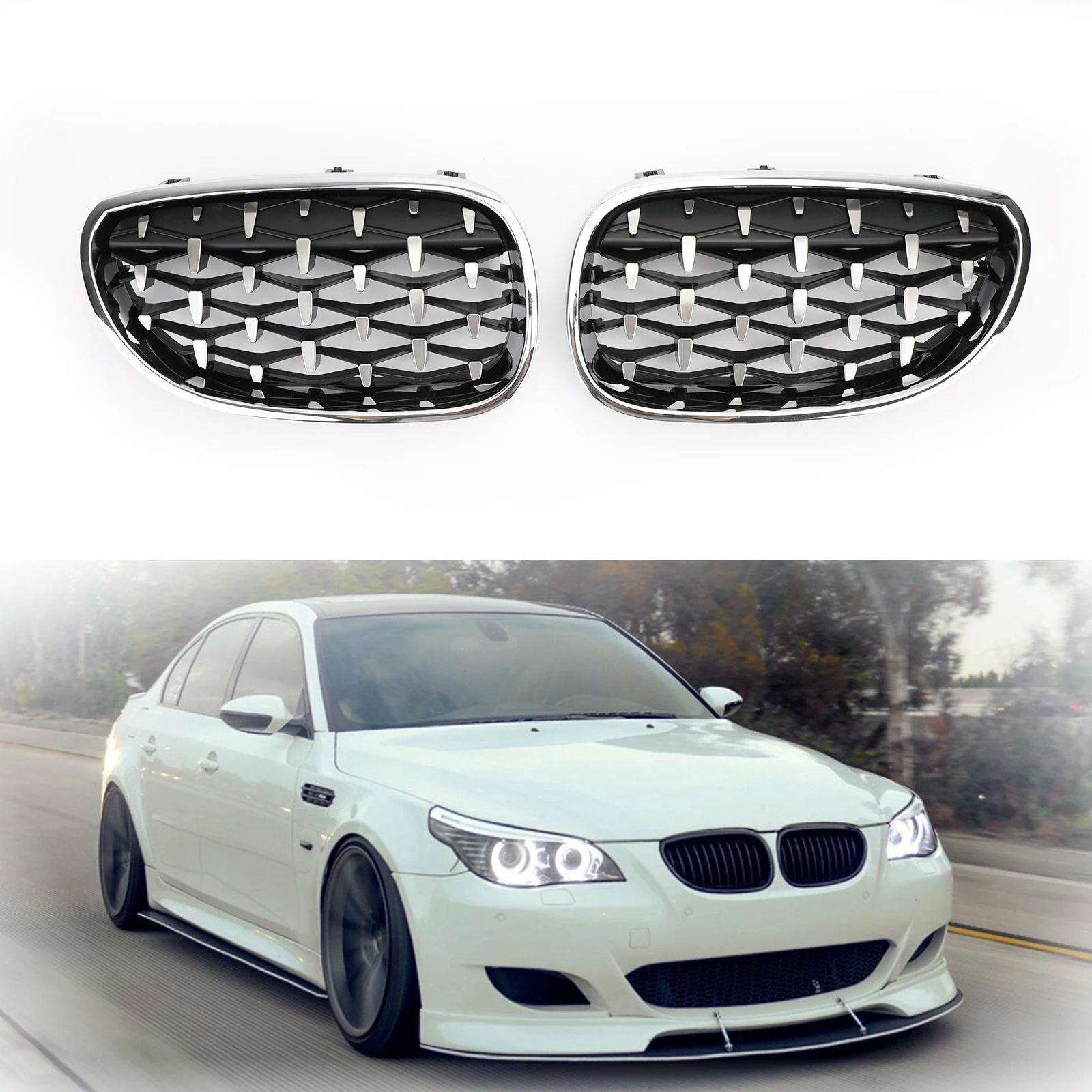 Areyourshop 1 пара хромированный бриллиантовый передний гриль Подходит для BMW E60 E61 5