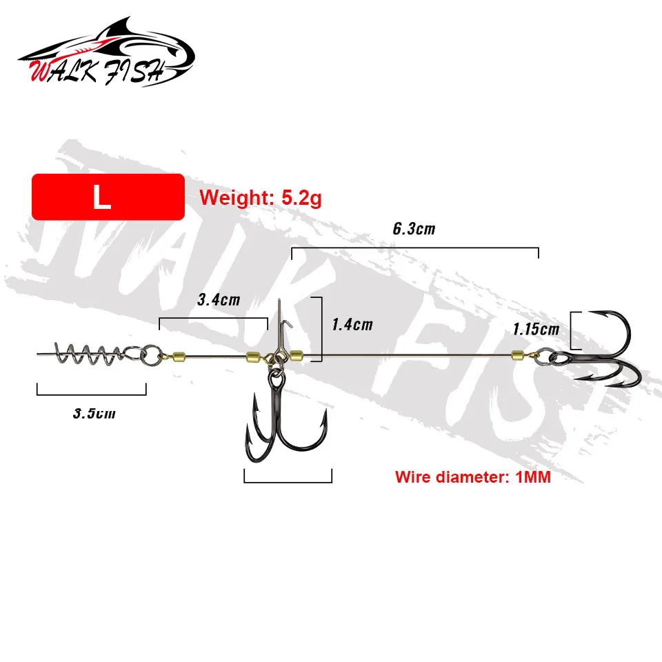 Hameçon triple Stinger WALK FISH pour gros shad - Connecteur à vis pour pêche du brochet et perche